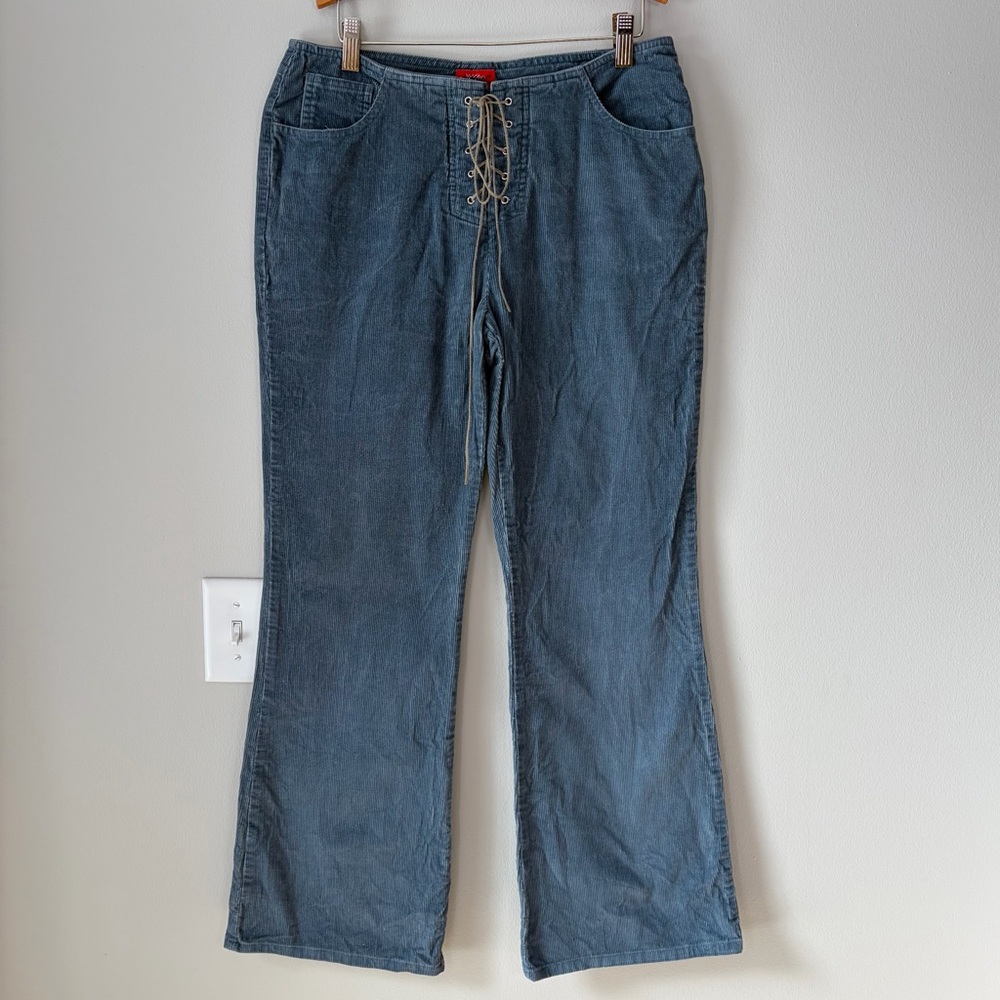 Mossimo Y2K Muted Blue Lace Up Boot Cut Corduroy Pants Vintage 2000s Indie